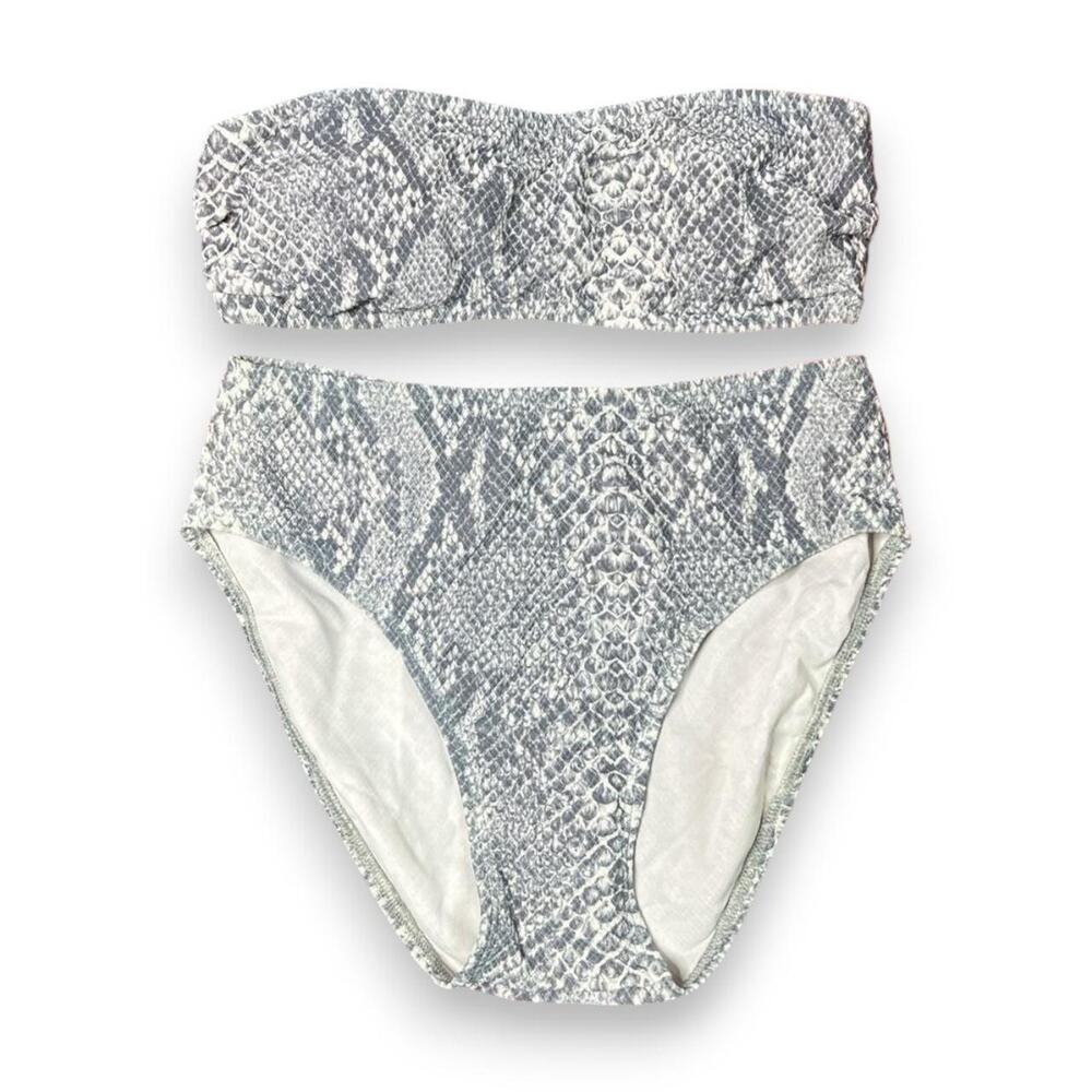 Vintage 1990s deadstock gray snakeskin tube top bikini